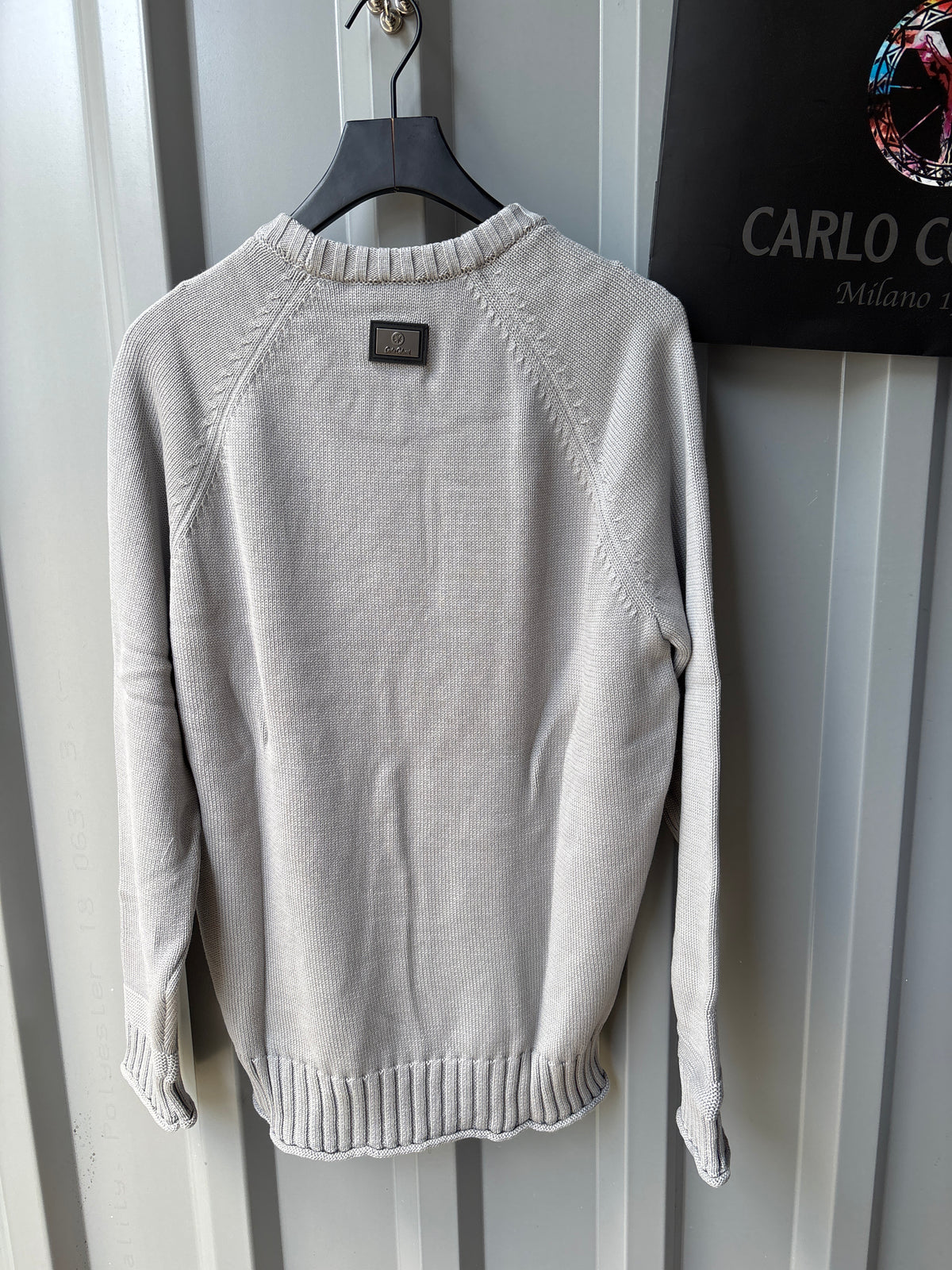Carlo Colucci Strickpullover – Hellgrau – Feinstrick – Designer Pullover