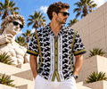 Carlo Colucci Kurzarmhemd Schwarz-Weiß – Geometric Pattern – Gold Details