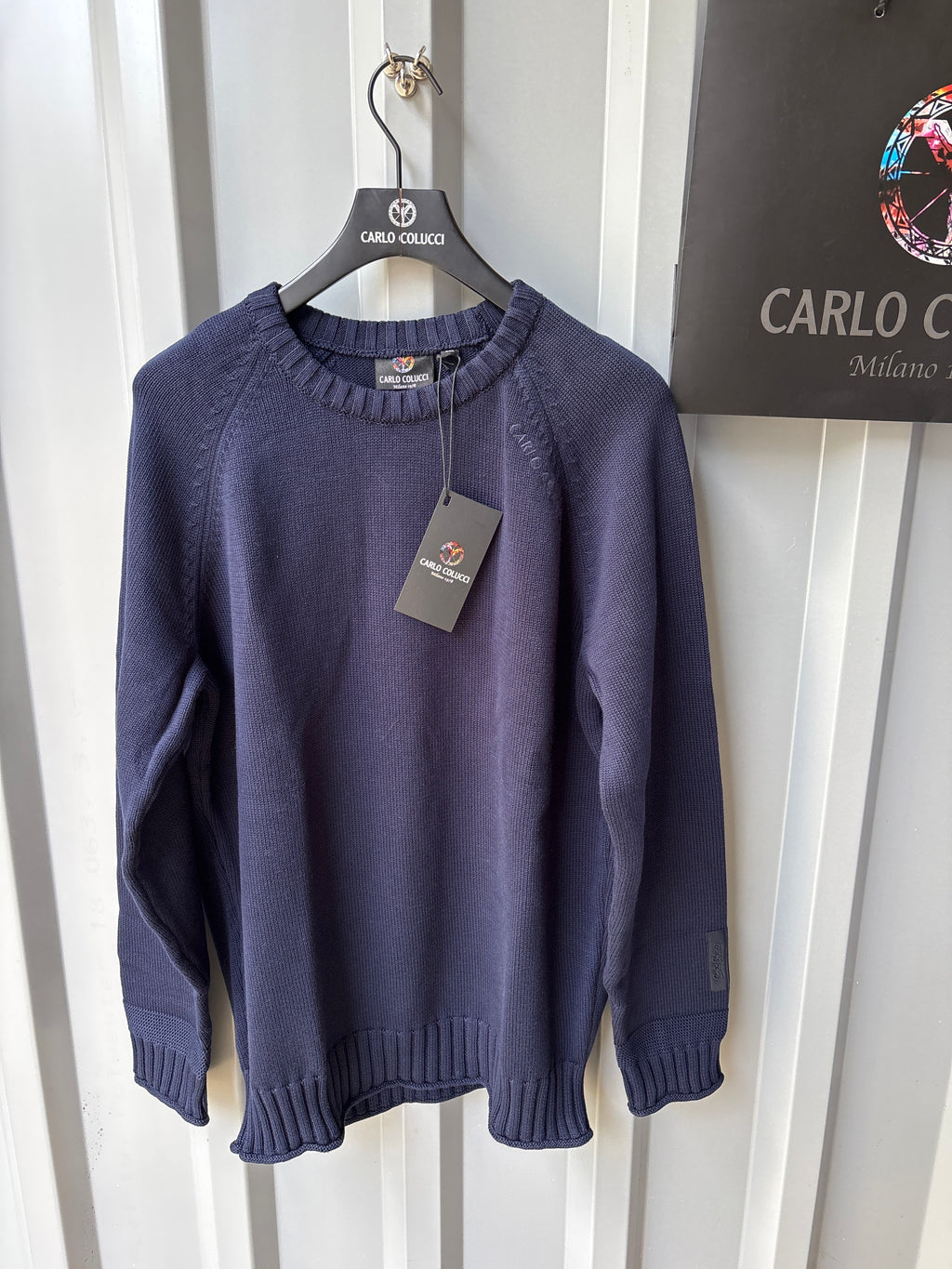 Carlo Colucci Strickpullover – Blau – Feinstrick – Designer Pullover