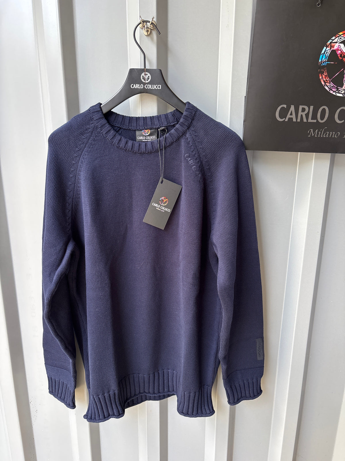 Carlo Colucci Strickpullover – Blau – Feinstrick – Designer Pullover