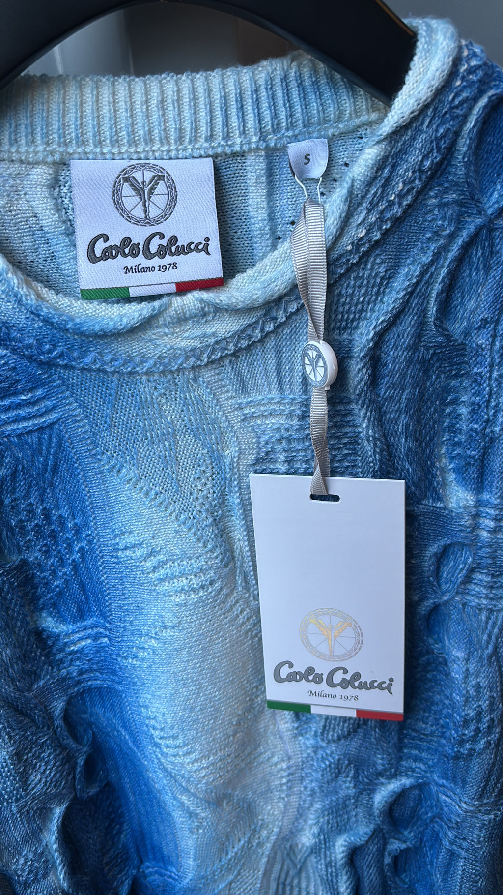 Carlo Colucci Strickpullover – Blau – Strukturmuster