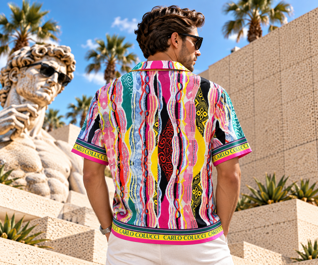 Carlo Colucci Hemd Kurzarm – Multicolor Muster – Retro Designerhemd