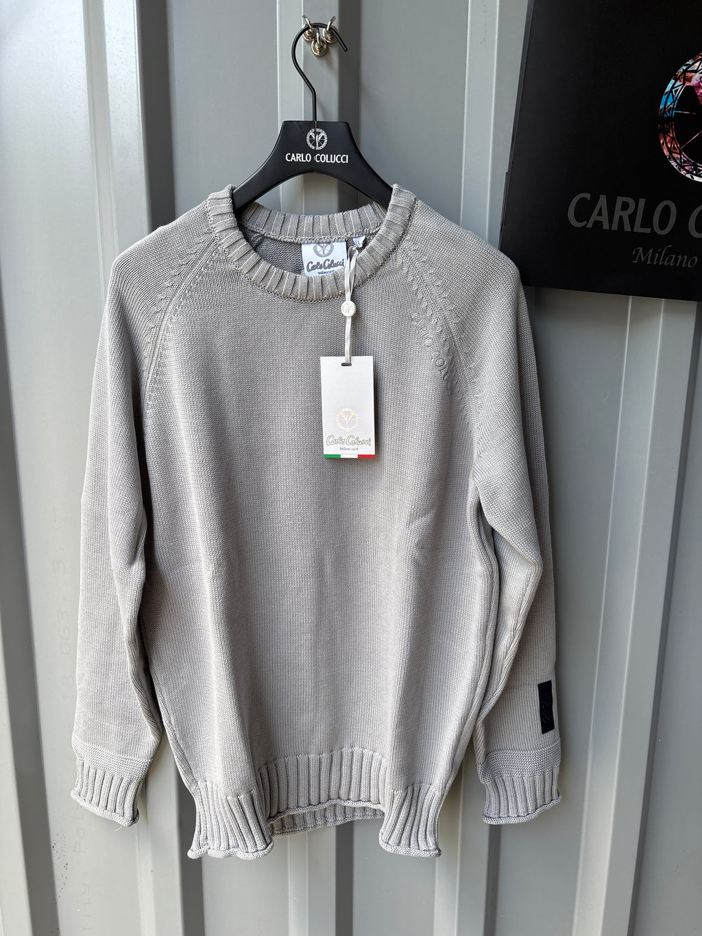 Carlo Colucci Strickpullover – Hellgrau – Feinstrick – Designer Pullover