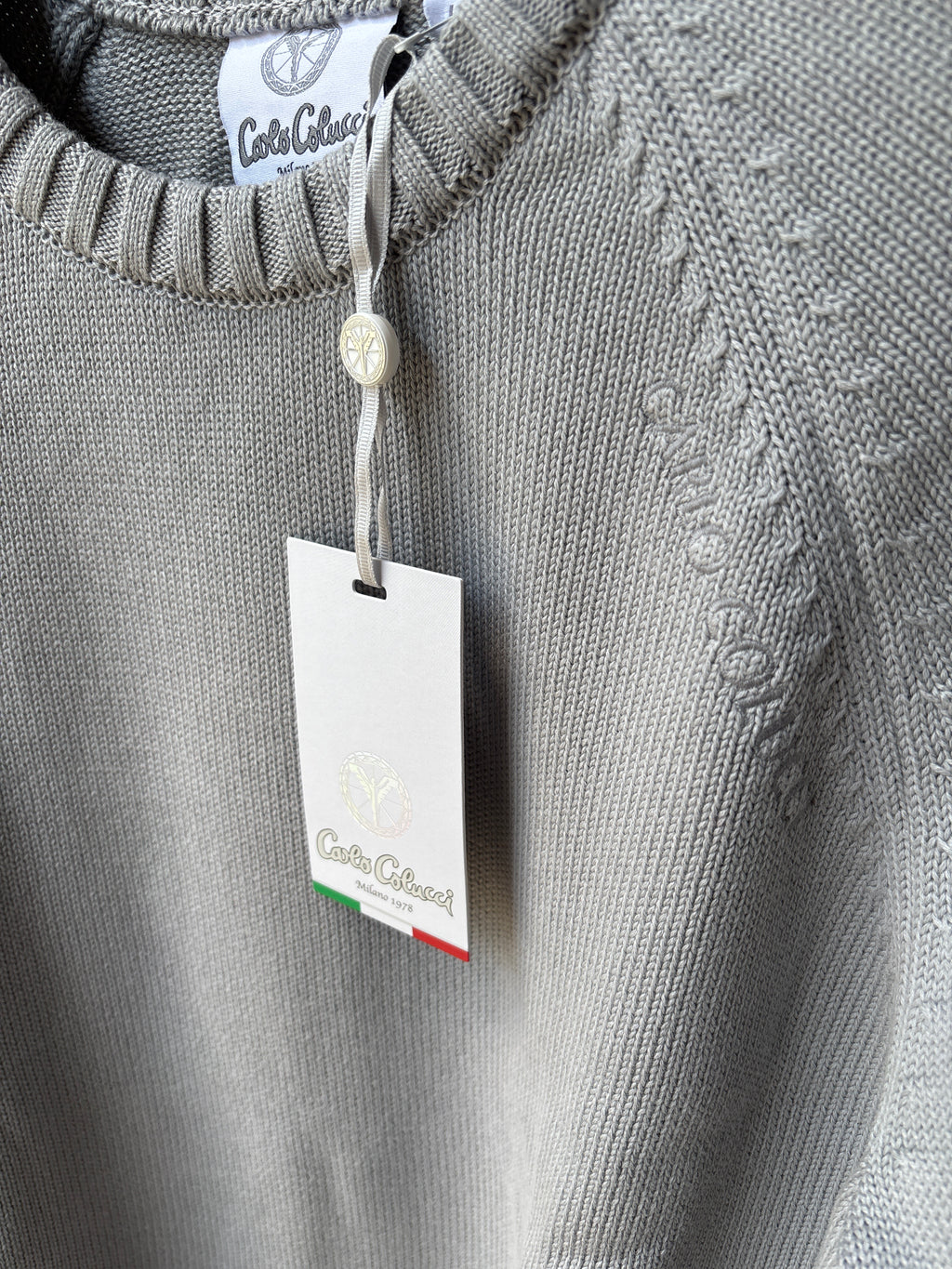 Carlo Colucci Strickpullover – Hellgrau – Feinstrick – Designer Pullover