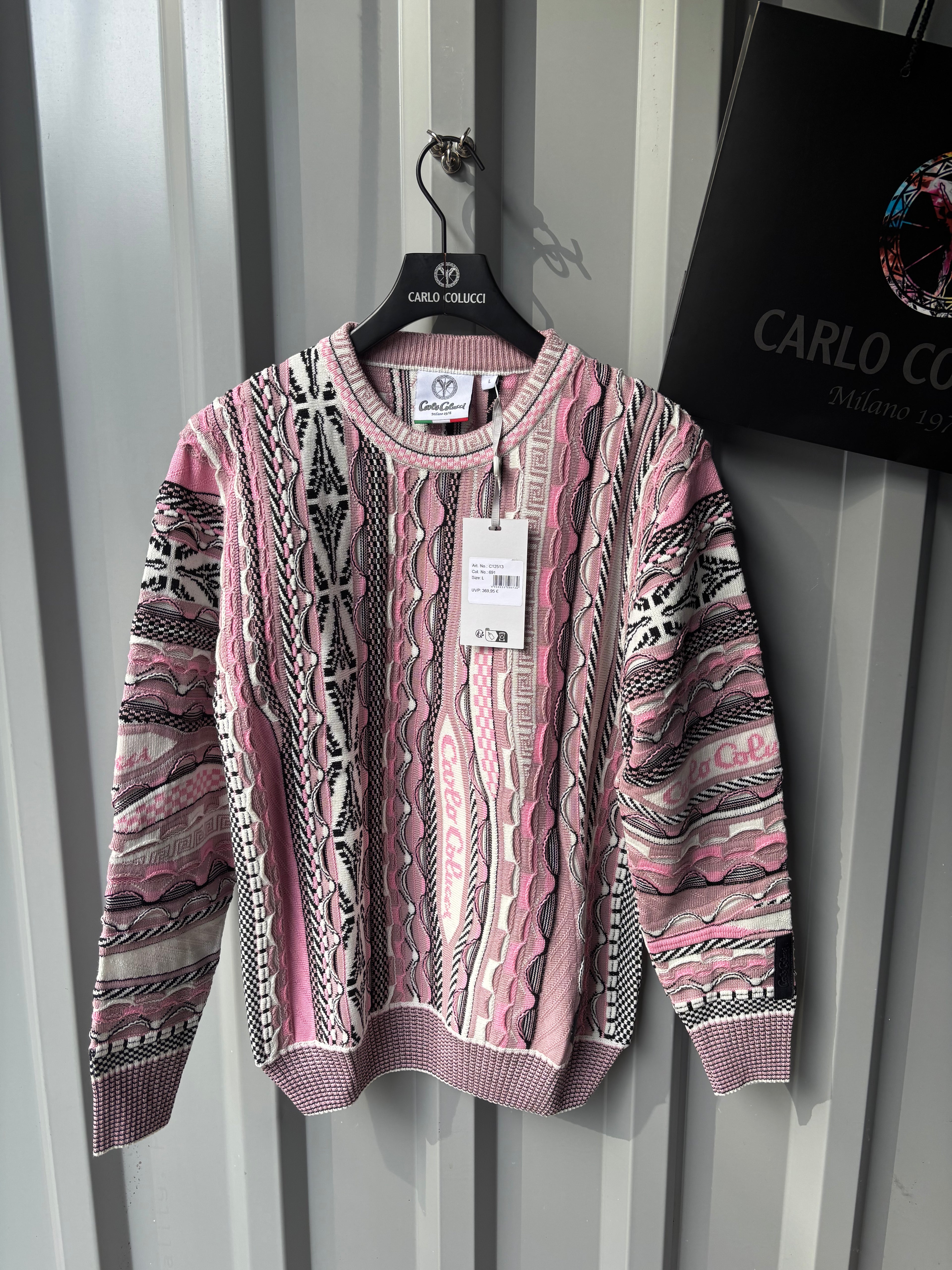Carlo Colucci Strickpullover Pink – Mehrfarbiges Jacquard-Muster