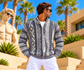 Carlo Colucci Strickjacke – Blau/Grau/Weiß – Jacquard-Muster – Zip Cardigan