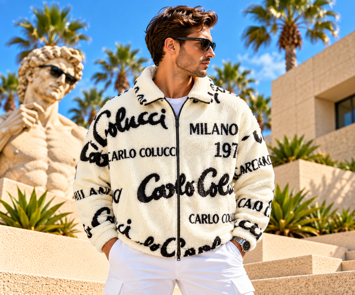 Carlo Colucci Fleecejacke Offwhite – Milano 1978 – AOP Print