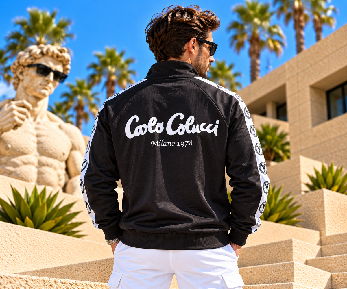 Carlo Colucci Trackjacke Schwarz – Milano 1978 – Statement Backprint