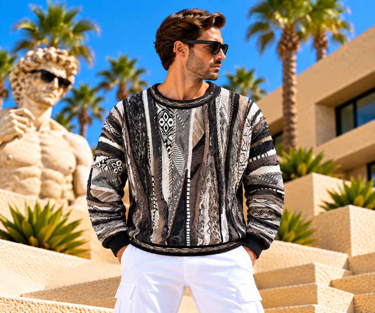 Carlo Colucci Strickpullover – Schwarz/Weiß/Beige/Grau