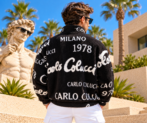 Carlo Colucci Fleecejacke Schwarz – Milano 1978 – AOP Print