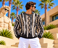 Carlo Colucci Strickpullover – Schwarz/Beige/Weiß mit Fluffy Garn