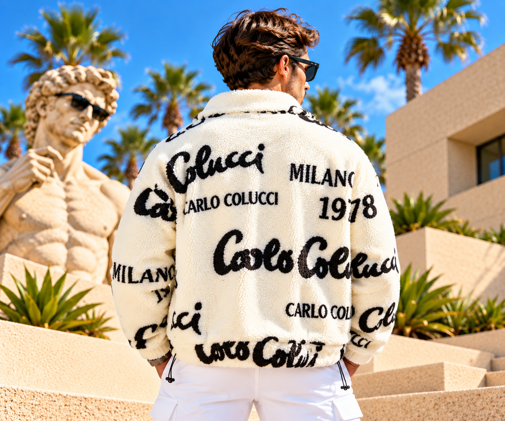 Carlo Colucci Fleecejacke Offwhite – Milano 1978 – AOP Print