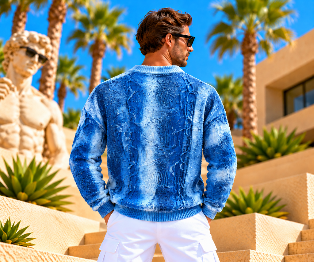 Carlo Colucci Strickpullover – Blau – Strukturmuster