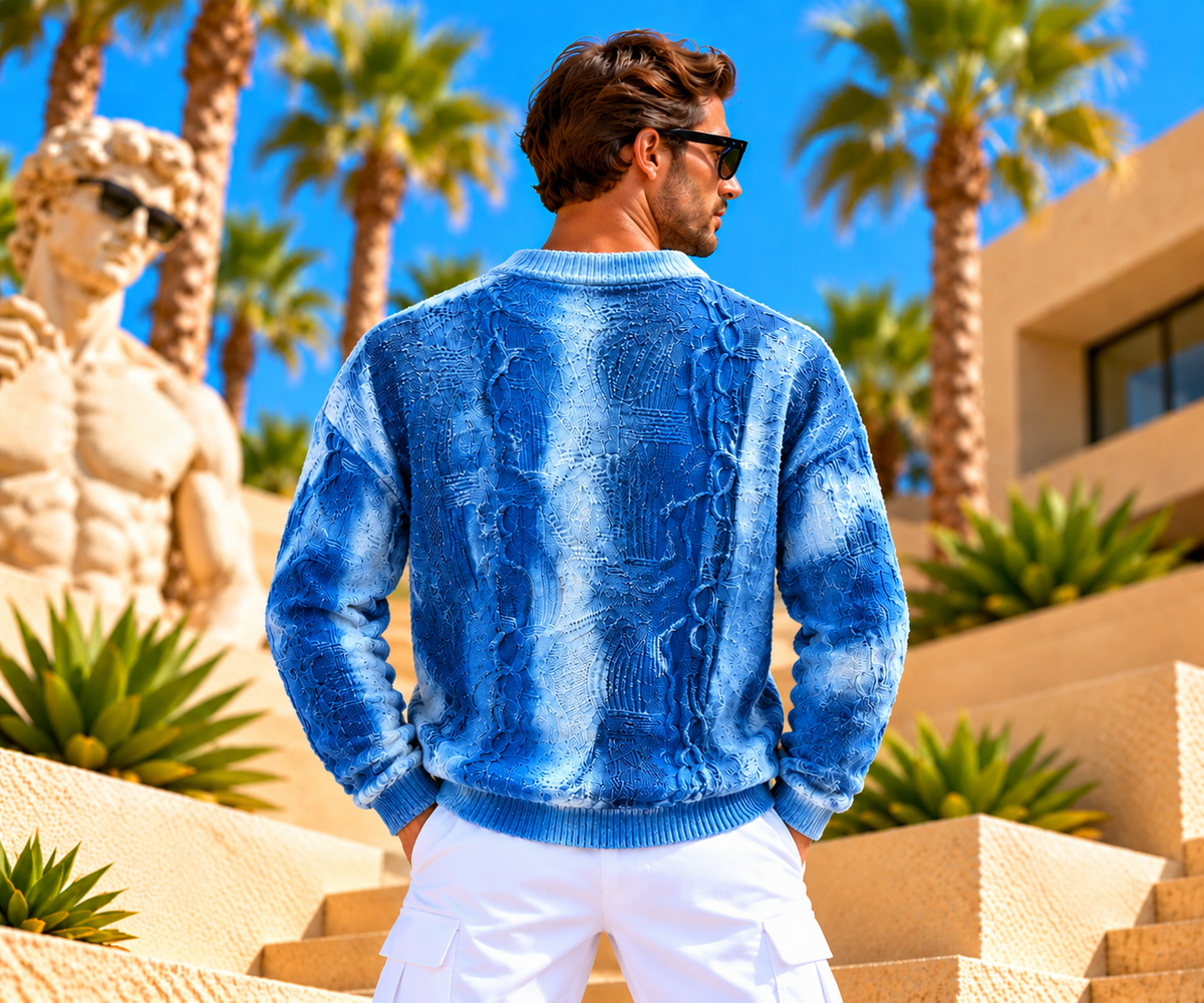 Carlo Colucci Strickpullover – Blau – Strukturmuster