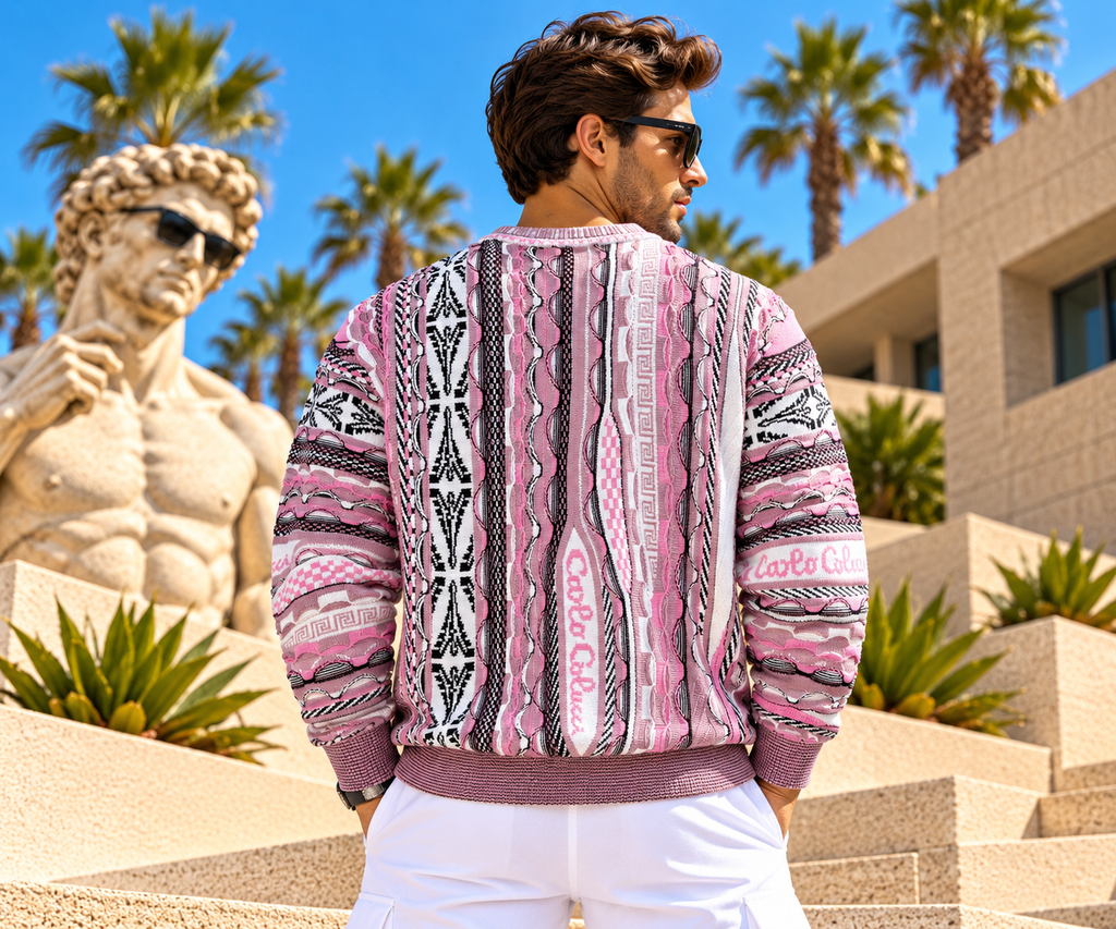 Carlo Colucci Strickpullover Pink – Mehrfarbiges Jacquard-Muster