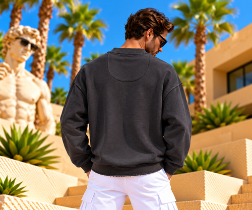 Carlo Colucci  Sweatshirt – Anthrazit/Schwarz – Ton-in-Ton 3D-Muster
