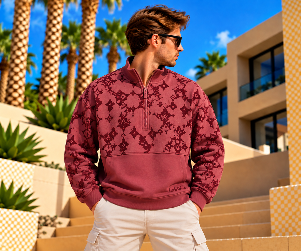 Carlo Colucci Sweater – 3D-Struktur - Halfzip